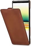 STILGUT Hülle geeignet für Sony Xperia 1 Lederhülle vertikales Flip-Hülle, braun antik
