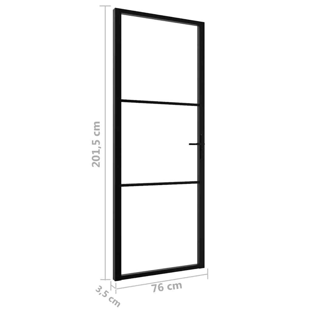 vidaXL Porte Intérieure Porte Vitrée Poignée en Alliage d'Aluminium Serrure en Fer Salon Maison Verre ESG et Aluminium 76x201,5 cm Noir