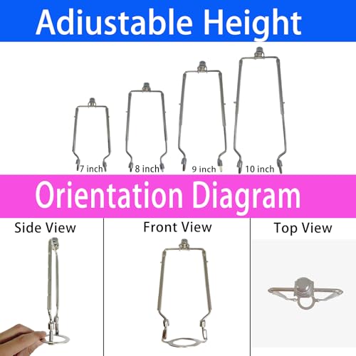 Image of Lamp Shade Harp Holder for Spider Lampshade,7 /8 /9 /10 Inch Height Adjustable,3 /8 inch Standard Saddle,E14 /E26 /E27 Light Base UNO Fitter Adapter Converter,Lamp Kit and Parts,Lamp Harp (Silver)