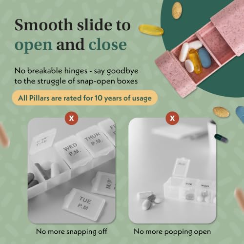 Image of Pillar Plus - Aesthetic 7 XL Day Pill Organizer | BPA-Free Wheat Straw Medicine Case | Pretty Travel & Home Tablet Vitamin Organizer | Cute Weekly Pill Box | Travel Medicine Organizer (Soft Pink)