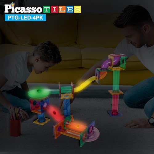image for PicassoTiles Motion Activated Marbles 4pc LED Light-Up Glow in The Dar