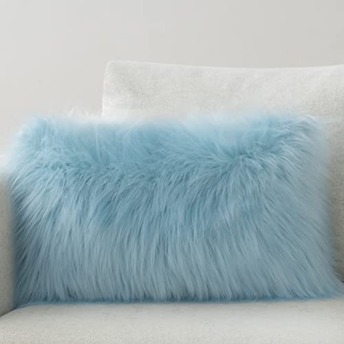 Image of Phantoscope Decorative New Luxury Series Merino Style Light Blue Fur Throw Pillow Case Cushion Cover 12 inch x 20 inch 30 x 50 cm