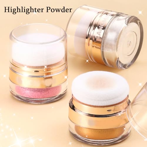 KARLOR Körper Highlighter Puder mit Applikator,Körper Schimmer Puder Gesicht Glitzer Glow Gesicht Highlighter Diamand Körper Illuminator Body Shimmer Powder mit Schwamm für Wange Beine(01#Silber)