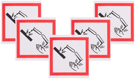 NUOBESTY Aşındırıcı maddeler için 5 adet uyarı çıkartması, kendinden yapışkanlı kimyasal etiketler, 10 x 10 cm, korozyona dayanıklı, görünür güvenlik çıkartması, tehlikeli madde etiketleri için - Görsel 1