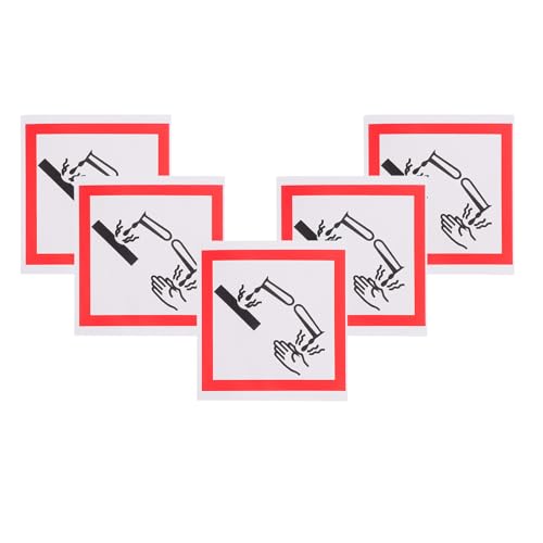 NUOBESTY Aşındırıcı maddeler için 5 adet uyarı çıkartması, kendinden yapışkanlı kimyasal etiketler, 10 x 10 cm, korozyona dayanıklı, görünür güvenlik çıkartması, tehlikeli madde etiketleri için