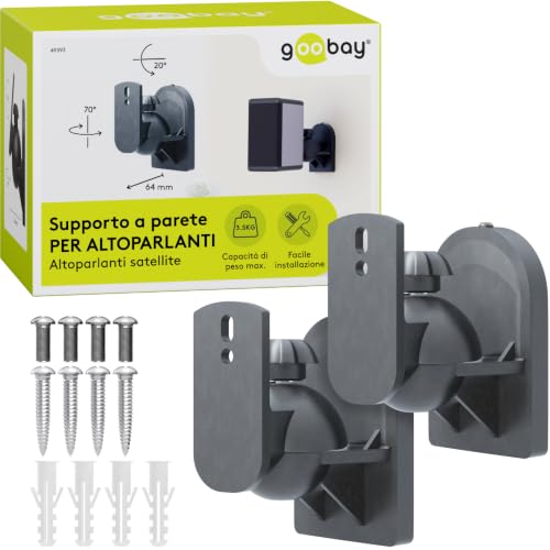 goobay 49393 - Supporto da parete per casse fino a 3.5 kg, colore: Nero