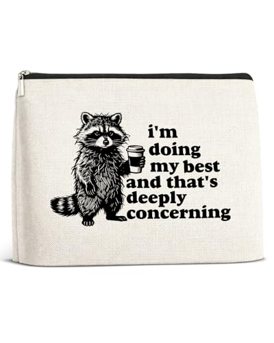 Raccoon Gifts Makeup Bag, Mental Health Gifts for Women Friends, Raccoon I'm Doing My Best Portable Storage Cosmetic Bag