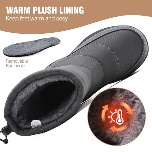 BARFULKER Winterstiefel Herren Damen Wasserdicht Winterschuhe Warm Gefüttert Schneestiefel Leicht Wanderschuhe Trekkingschuhe Rutschfest Stiefel,Grau 43 EU