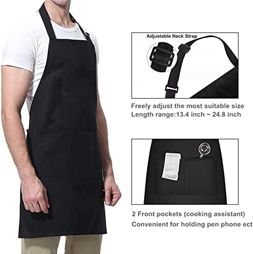 4 Pack Black Chef Apron, Men & Women Apron with 2 Pockets, Professional Apron for Catering Cleaning Dishwashing Restaurant