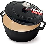 MUELLER HOME 7.5 QT Enameled Cast Iron Dutch Oven, Heavy-Duty, Oven-Safe up to 500° F & Across All Cooktops, Casserole Dish and Braiser Pan with Lid and Stainless Knob, Black