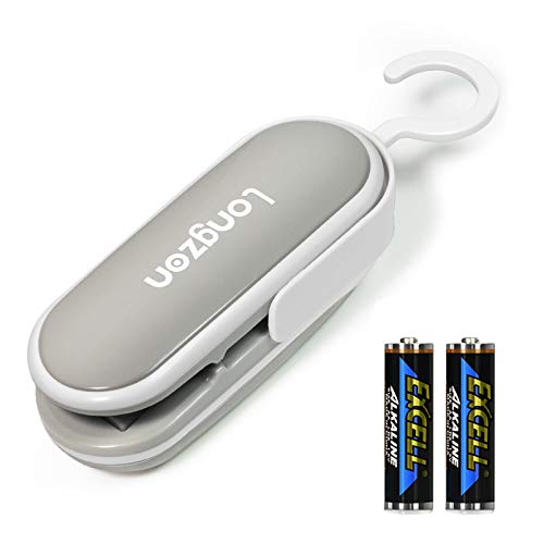 longzon Folienschweißgerät, Mini Bag Sealer, 2 in 1 Tüten Schneiden und Verschließen, Mini Folienschweißgerät Handlicher Tüten Verschweißer, Batteriebetrieben (Enthalten)-Weiß
