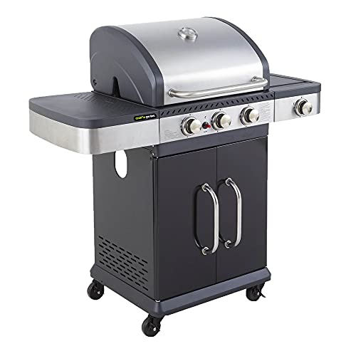 Cook'In Garden - Barbacoa De Gas 2 En 1 Fidgi - Barbacoa De Gas Y Plancha De Gas - 3 Quemadores - Cubierta Con Termómetro - Potencia 11,5 Kw En Oferta Cook'In Garden Fidgi 3B+Side - Barbacoa De Gas, Color Negro Y Acero Inoxidable