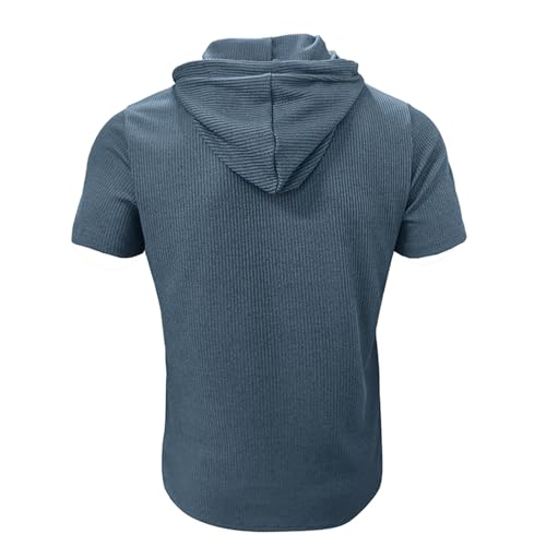 Men's Short Sleeve Hoodie Fashion Athletic Workout Gym Pullover Hooded Shirt Button Muscle Fit Summer Sweatshirt Lightweight Hip Hop Running Boxing Hiking Sport Hoodys Shirts - Image 5