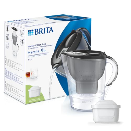 Image of BRITA Marella XL 3.5L Water Filter Jug Grey | German Made Pitcher with Powerful Filtration with MicroFlow Technology | Activated Micro Carbon Pearls for Fresh, Great Tasting Drinking Water