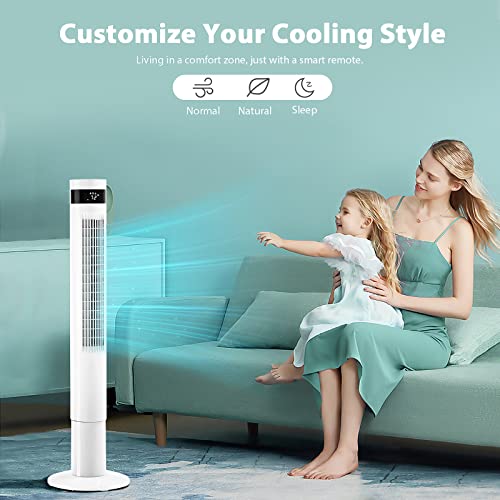 Antarctic Star Tower Fan Portable Electric Oscillating Fan Quiet Cooling Remote Control Standing Bladeless Floor Fans 3 Speeds Wind Modes Timer Bedroom Office (43 Inch, White) #TOP1