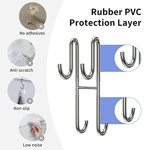 Over Shower Glass Door Hook, 2 Pack Silver 304 Stainless Steel Extended Shower Door Hooks, Bathroom Frameless Drilling-Free Hanger, Double Side Towel Hooks, For Bathing Suits, Robe, Loofah, Shaver #TOP2