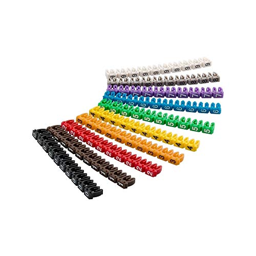 Goobay 72513 Kabelmarkierer Clips mit Ziffern 0 - 9 / Für 2 8 - 4 6 mm Kabeldurchmesser / Kabelmarkierung in 10 Farben / 100 Kabelmarker farbig / Aderkennzeichnung / 2 5mm