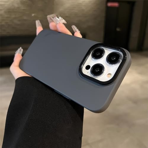 Étui PC liquide luxe pour iPhone 14 Pro Max avec protection caméra en métal mat gris