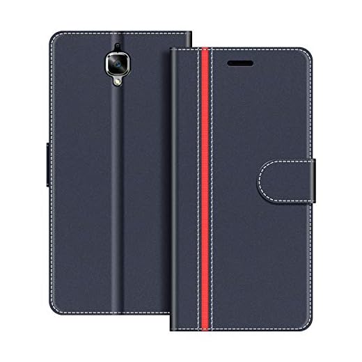COODIO fodral till OnePlus 3, magnetiskt flip-fodral telefonfodral kompatibel med OnePlus 3 mobilfodral, Mörkblå/Röd
