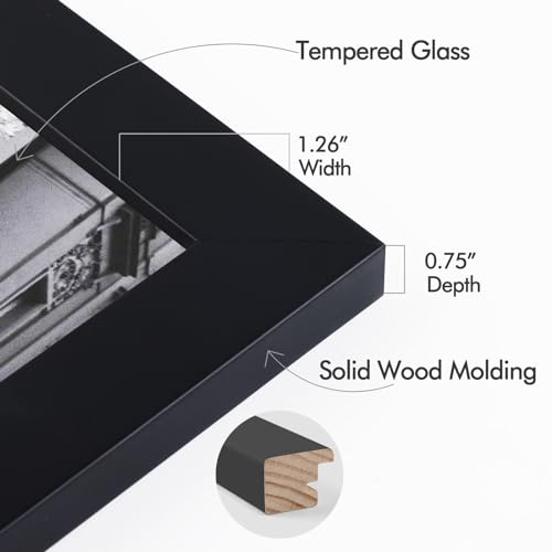Image of Golden State Art, 16x20 Wooden Picture Frame with Tempered Glass and 1.25'' Wide (Black), Set of 4