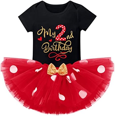 2nd Birthday Outfit for Toddler Girl Cake Smash First My Second Birthday Clothes for Baby Girls Polka Dots TWO Romper Mini Tutu Skirt Dress Mouse Party Supplies Headband Princess Outfits Black 2T