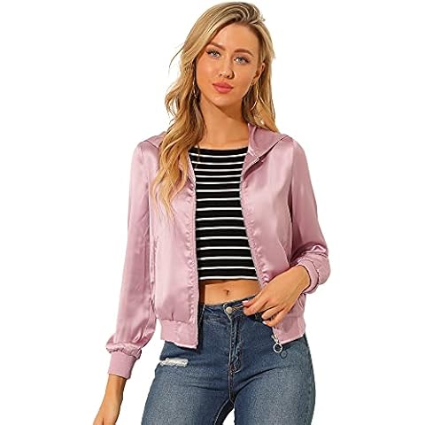 Allegra K Women's Lightweight Satin Bomber Jacket Cover