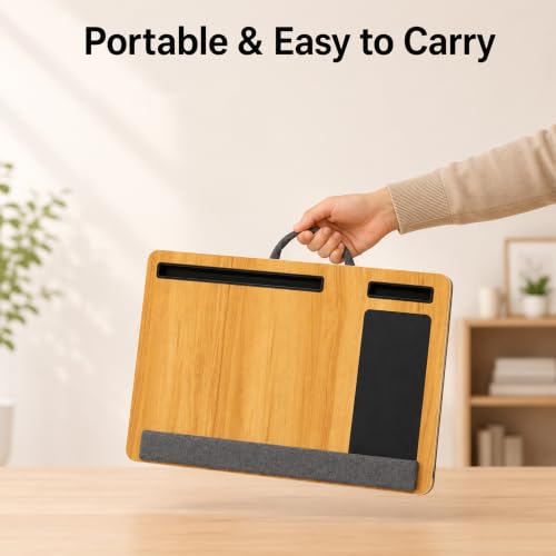 Image of Ant Esports Bravo LT300 Wooden Lap Desk with Cushion for Laptop up to 17 Inches, Portable Work from Home Laptop Table with Soft Wrist Pad, Bed Desk for Couch, Sofa, Study, Reading, Writing & Gaming