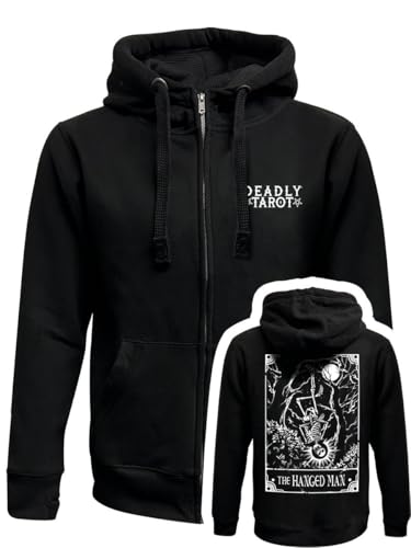Sweat à capuche zippé noir Deadly Tarot The Hanged Man pour look gothique