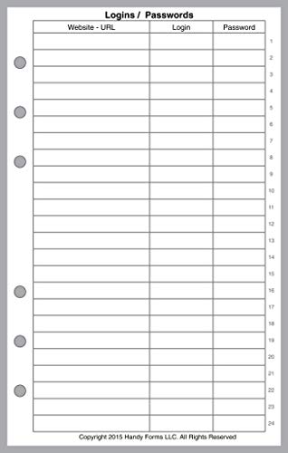 Compact Login Password List. 25 Sheets, 4.25" x 6.75"