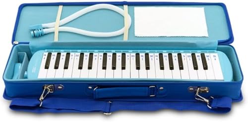 鍵盤ハーモニカ 37鍵 小学校 幼稚園 こども用 軽量 メロディ ふき口 ホース 卓奏 立奏 ケース (37キーハードパック ブルー)
