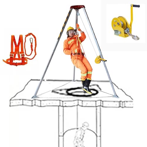 Oracra Confined Space Rescue Tripod with Safe Belt, Lifting Emergency Tripods Kits - 1200/1800/ 2600 LBS Winch, Safety Hoist Tools for Sewer, Tunnel, Well (Size : 2600lbs+Safe Belt)