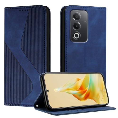 Coque Oppo A58 4G anti-choc portefeuille en cuir bleu fermeture aimantée