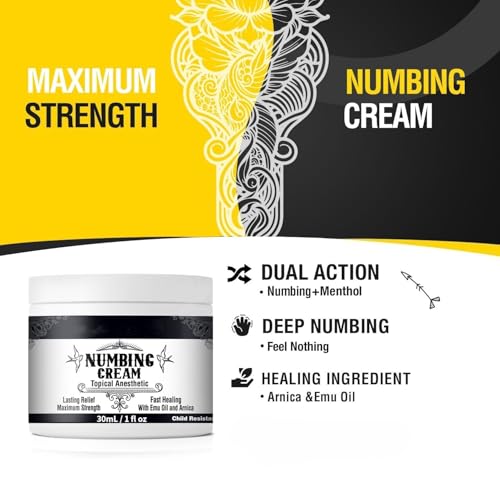 Numbing Cream Maximum Strength: Long Lasting Extra Relief with Menthol Arnica and Emu Oil for Pain Relief 1oz/30ml  
Numbing Cream Maximum Strength: Long Lasting Extra Relief with Menthol Arnica and Emu Oil for Athletes 1oz/30ml  
Numbing Cream Maxim