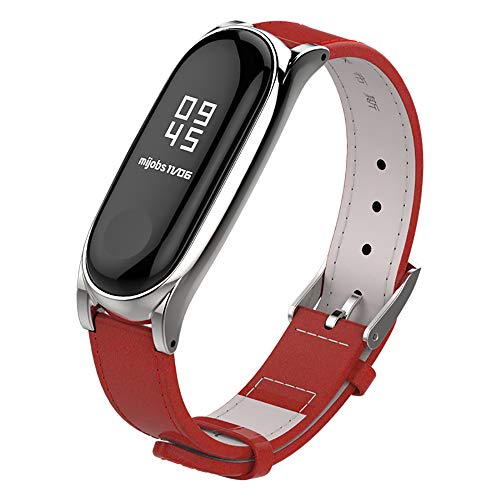MIJOBS Strap for Xiaomi Mi Band 4, Mi Band 3 Genuine Leather Replacement Strap Watch Wrist Band Smart Bracelet Accessories for Xiaomi Mi Fit Band