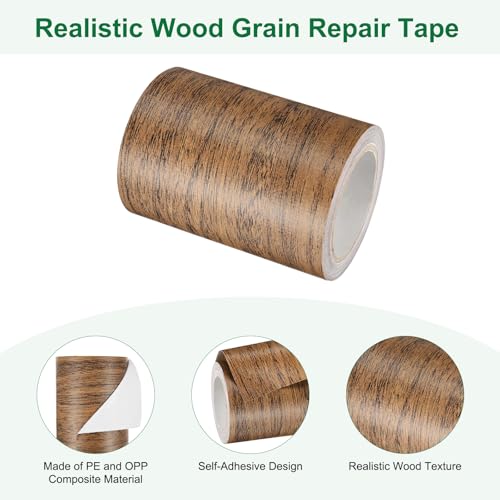 Image of M METERXITY 2-Roll Wood Grain Repair Tape, 3.15in x 15ft Textured Realistic Self-Adhesive Wood Floor Tape Contact Paper for Furniture /Floors /Home [Dark Brown Oak]
