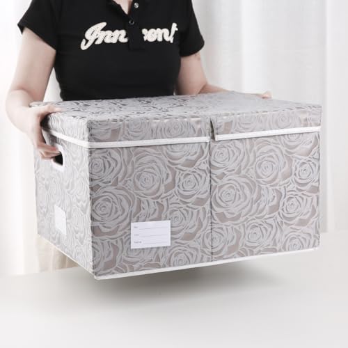 PRANDOM Extra Large Collapsible Storage Boxes with Lids Fabric Decorative Storage Bins Cubes Organizer Baskets with Cover Handles Divider for Bedroom Closet Living Room 19.7x15.7x11.6 Inch 3 Pack