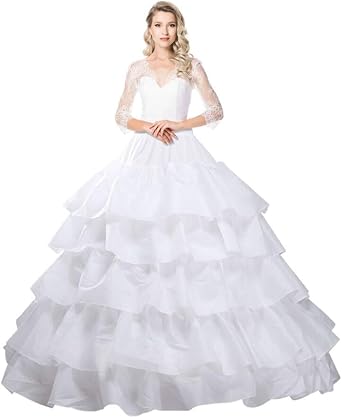 Petticoat for Women Crinoline Underskirt 4 Hoops Skirt 5 Ruffles Layers Ball Gown Half Slips Under Dress for Women Wedding Dress