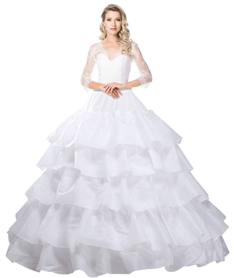 Petticoat for Women Crinoline Underskirt 4 Hoops Skirt 5 Ruffles Layers Ball Gown Half Slips Under Dress for Women Wedding Dress