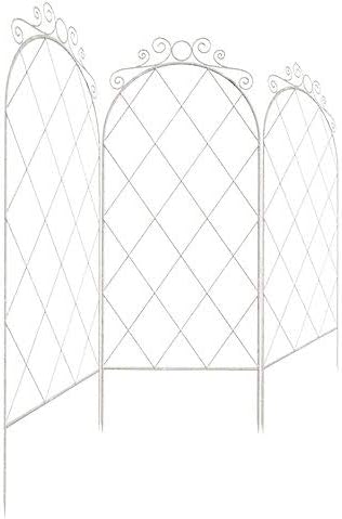 Panacea 83790 French Country Scroll Trellises, Aged White, 60" H, Set of 3 – Metal Garden Trellises with Arched Vintage Scroll Design – Outdoor Plant Supports for Roses, Clematis & Climbing Vines