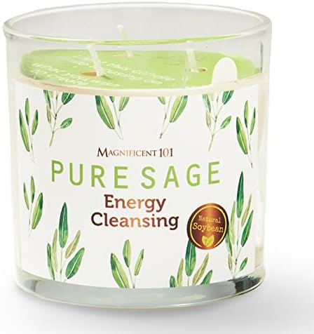 MAGNIFICENT 101 Pure Sage Glass Candle for Negative Energy Removal, 3-Wick