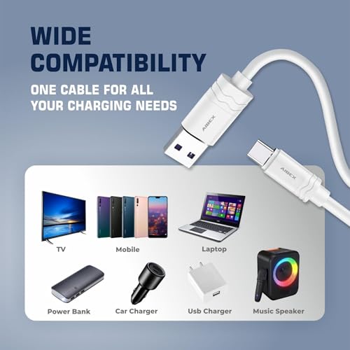 Image of AIBEX USB-A to Type-C Fast Charging Cable for Smartphones, Tablets, Laptops, Powerbanks and Other Type-C Devices, 3.4A Max Output, 40W High-Speed Data Sync, 1 Meter (GS24, White)