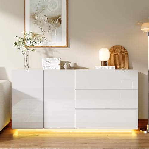 Poeahu Aparador blanco brillante con LED