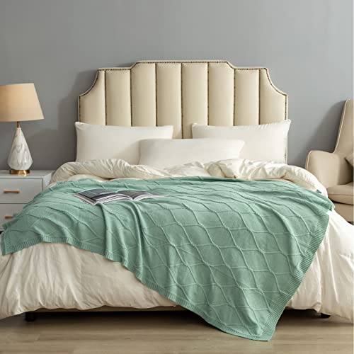 Revdomfly 100% Cotton Diamond Waffle Weave Sage Green Cable Knit Throw Blanket For Couch, Sofa, Bed | 50 X 60 Inches | Lightweight And Soft,Luxury Decorative Soft Breathable Skin-Friendly Blanket #TOP7