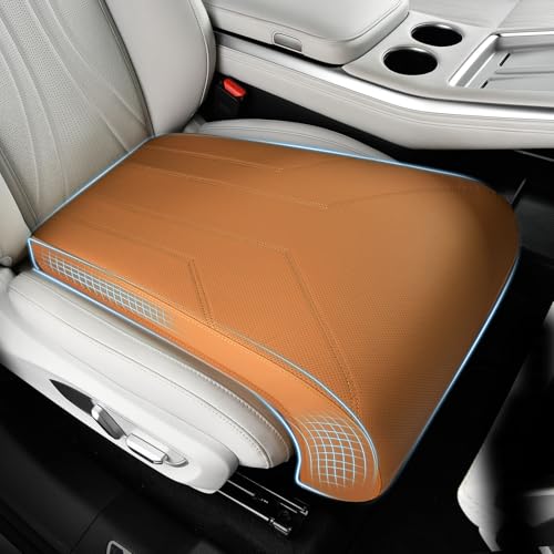Image of FLORICH Car Seat Extender Leg Extender Support Cushion for Driver Seats Office Chair, Leather Carseat Leg Support for Long Drivers Universal Car Seat Cushion Legs Rest Pads-Beige Brown