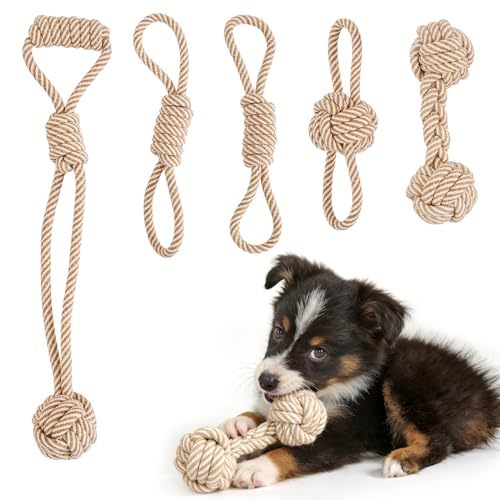 PATTEPOINT Dog Rope Toy for Small Dog 5pcs, Natural Chew Toys for Puppy, Medium & Small Dogs, Tug of War Rope for Puppies Clean & Relieve Teething