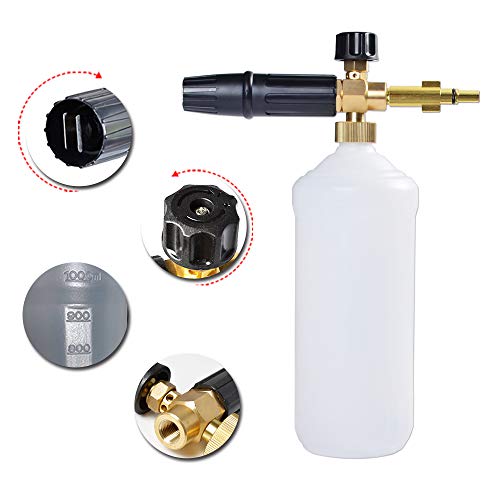 Pressure Washer Foam Cannon With Connector & 1.25Mm Nozzle &1.10Mm Nozzle, Power Washer Snow Foam Lance 1L Bottle, Snow Foam Car Wash, Compatible With Ar Blue Clean, Black & Decker, Michelin, Bosch #TOP2