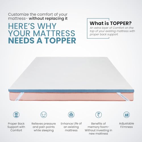 Image of UrbanBed Latex Mattress Topper Queen Size 78x60 | 3 Inch Thick | PinCore Holes for Air Flow | Mattress Topper for Back Pain | Soft & Bouncy Mattress Pad | UltraFresh Premium Cover | 5 Years Warranty