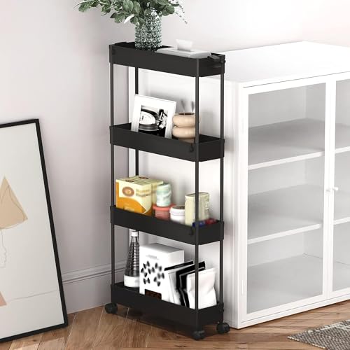 Image of SPACELEAD 2-piece Set Slim Storage Cart 3 Tier,Bathroom Organizer Rolling Utility,Mobile Shelving Unit Slide Out for Office, Kitchen, Laundry Room & Narrow Places