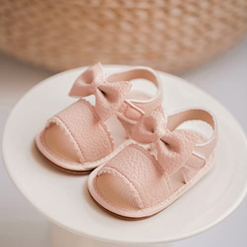 Image of Meckior Baby Toddler Infant Girls PU Leather Soft Open Toe Summer Sandals Flower Princess Flat Shoes