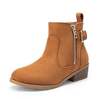 DREAM PAIRS Girls Boots Low Heel Side Zipper Ankle Booties Little Kid/Big Kid,Size 13 Little Kid,Camel-Suede,SDBO2303K